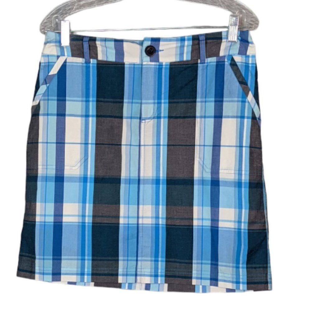 CHRISTOPHER & BANKS Cotton Stretch Skort Blue Madras Plaid Size 4